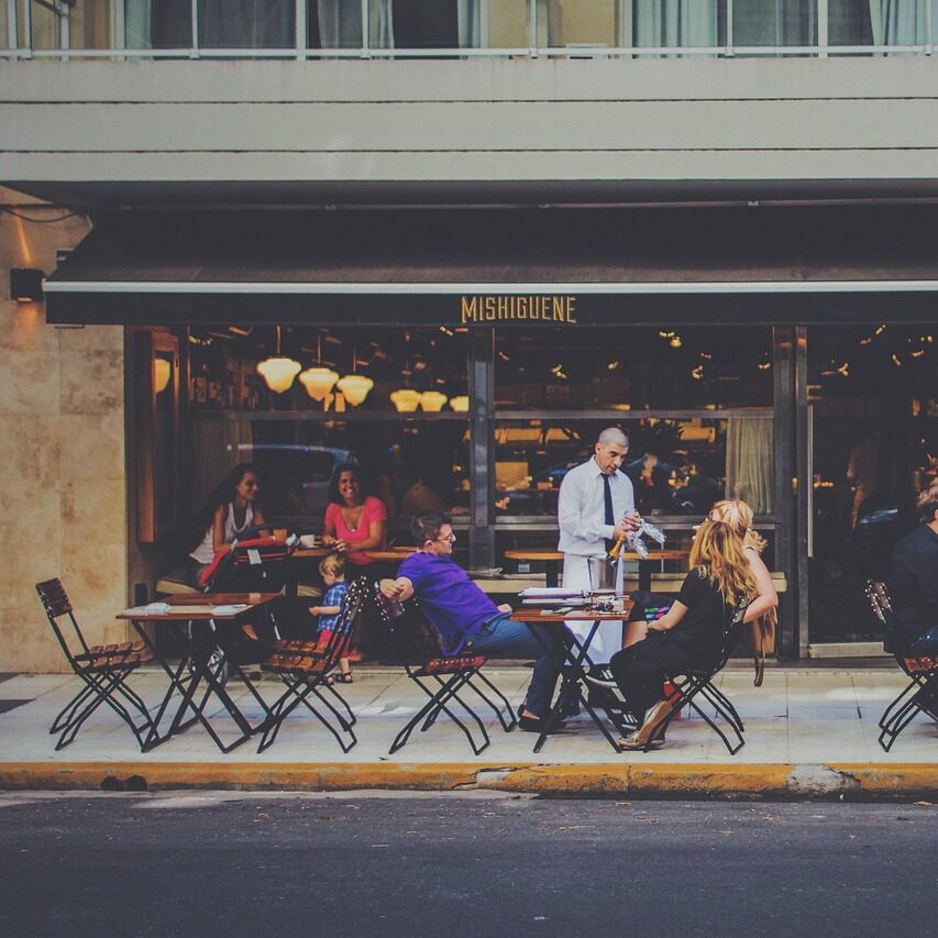 outdoor dining, restaurant, bar, waiter, al fresco, city, customers, group, patrons, people, street, tables, chairs, restaurant, restaurant, restaurant, restaurant, restaurant